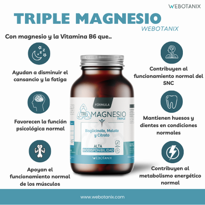 Triple magnésium (bisglycinate, malate et citrate) formule végétalienne, WeBotanix, 120 gélules