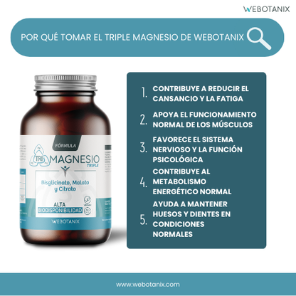Triple magnésium (bisglycinate, malate et citrate) formule végétalienne, WeBotanix, 120 gélules