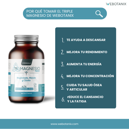 Triple magnésium (bisglycinate, malate et citrate) formule végétalienne, WeBotanix, 120 gélules