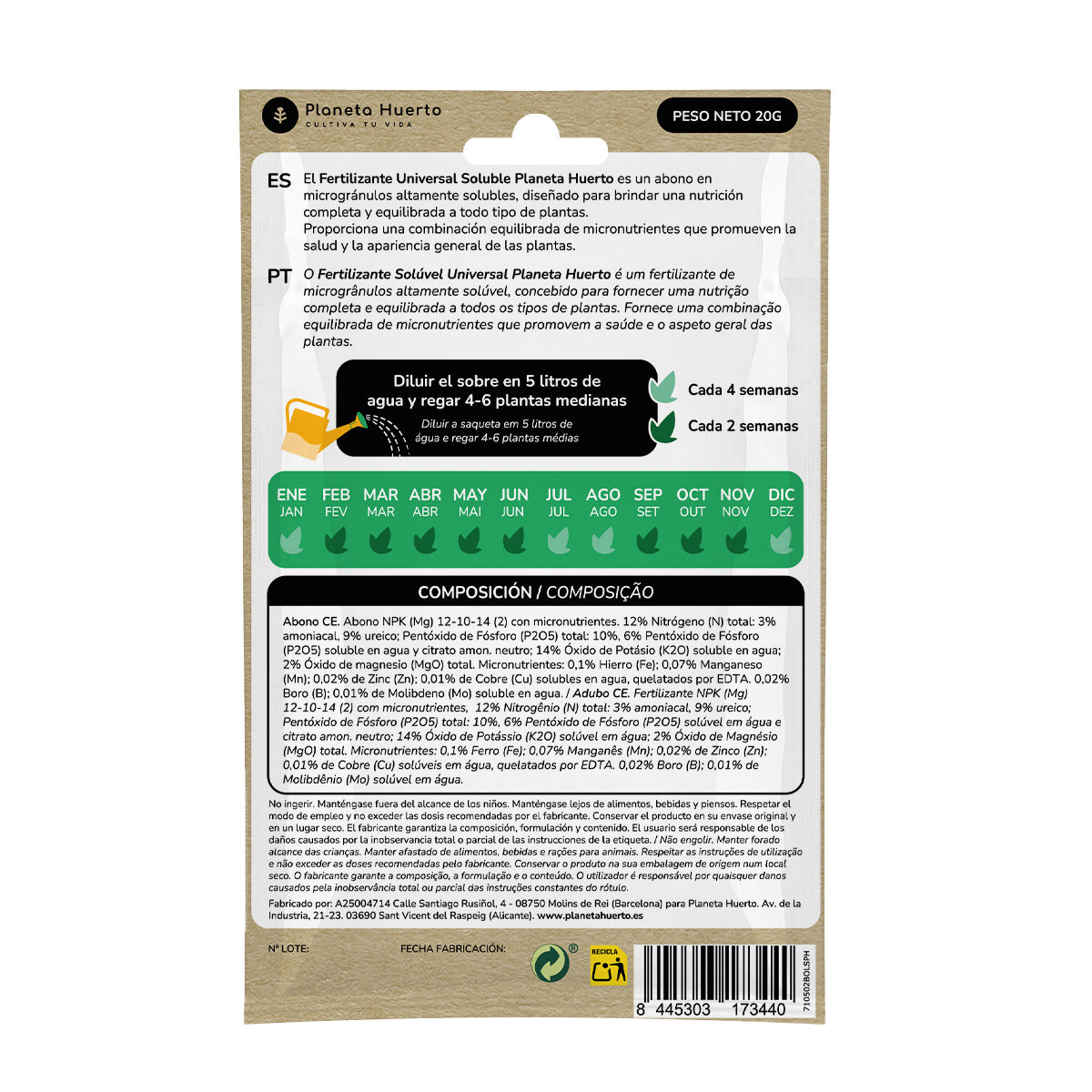 Engrais universel Planeta Huerto Sachet pour 5 L