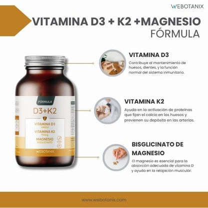 Vitamine D3 4000 UI + K2 + Magnésium Formule Vegan, WeBotanix